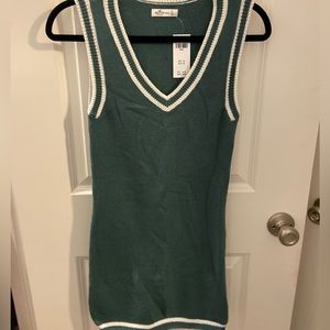 NWT Hollister Green White Stripe Sweater Vest Collegiate